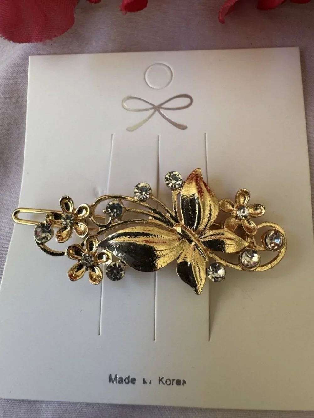 Flower Hair Clip Clamp Butterfly Flower Bling Gold Crystal Rhinestone 2.5